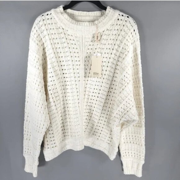 NWT ELIE. ELIE TAHARI Eyelet Knit Pullover Sweater Ivory‎ 100% Cotton Size LARGE - Picture 5 of 15